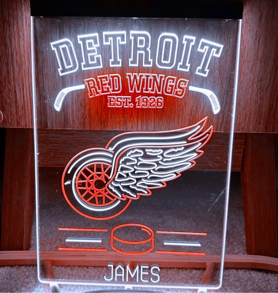 DETROIT RED WINGS NOMBRE PERSONALIZADO LED LETRERO DE NEÓN LUZ DE NEÓN PERSONALIZADA 8x12 Foto 4 de 4