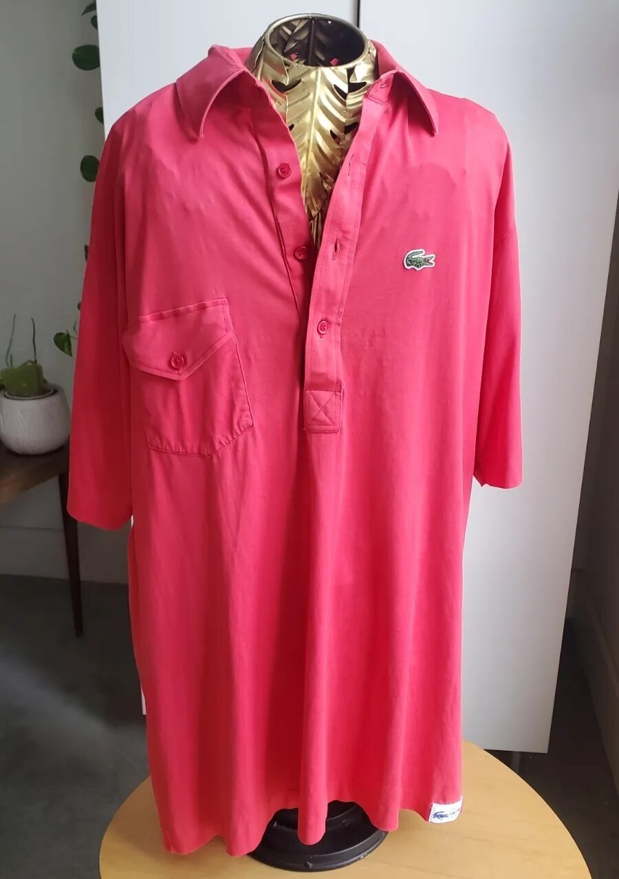 Vintage 80s Lacoste Polo Tee Club Pink Single Stitch Cotton Extra Large Tennis
