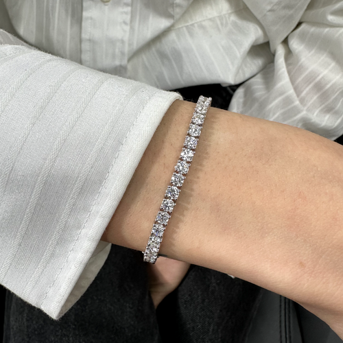 Diamond Tennis Bracelet AGI Certified E VS2 Round 8Ct Labcreated 14K White Gold - Picture 1 of 17