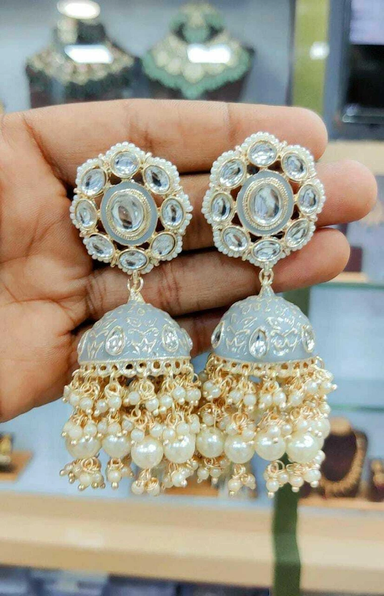 Buy Online Gold and White colour Geometrical Design Hanging Earrings for  Girls and Women – One Stop Fashion