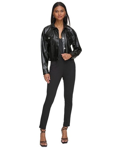 Giacca donna Calvin Klein ecopelle di coccodrillo cropped nera taglia L - Foto 4 di 7