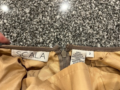 Vestido de fiesta de diseñador 100 % seda dorado plata marrón lentejuelas talla 2 escala EE. UU. NUEVO SIN ETIQUETAS - Imagen 3 de 4