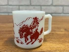Vintage Hazel Atlas Milk Glass Children's Mug Cowboy & Indian Decoration Kitchen