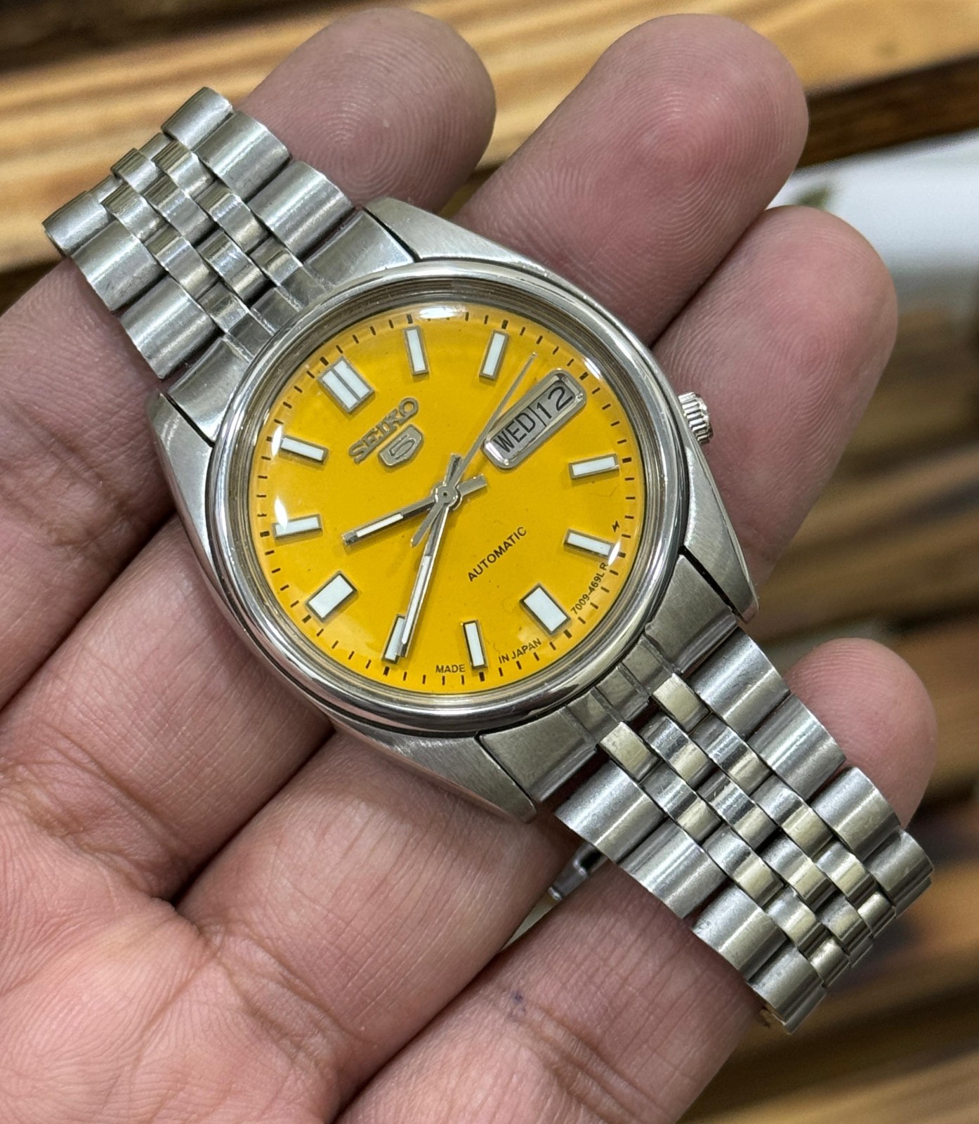  Yellow Mens Japan Mustard For Dial  Automatic Watch Seiko Wrist 5 Vintage - vintagewatches.pk