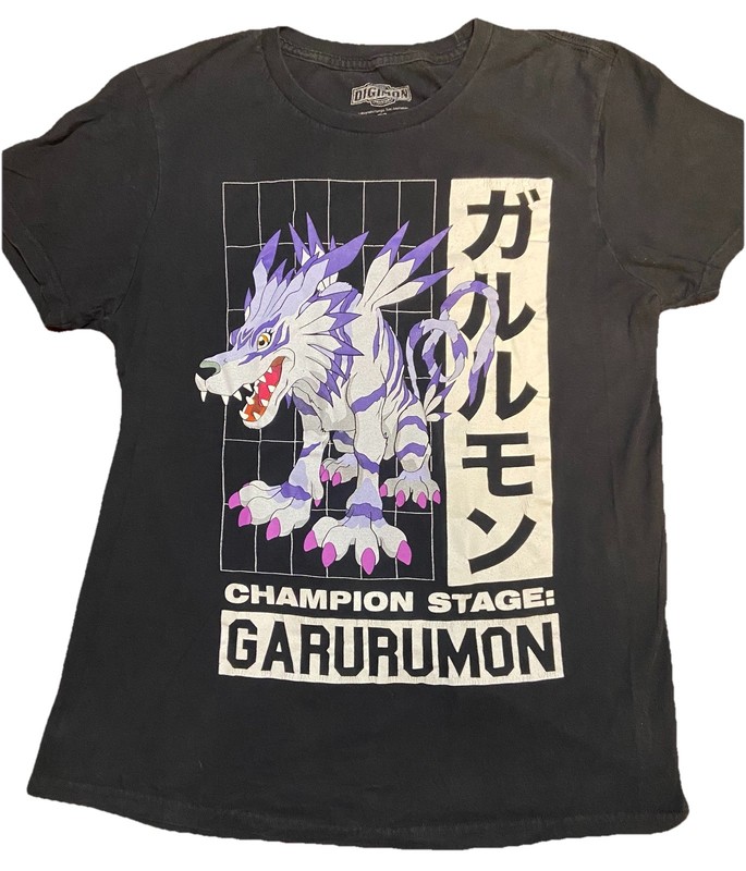 Digimon Champion Stage Garurumon VTG Shirt Anime Mens Size M Black Preowned Rare