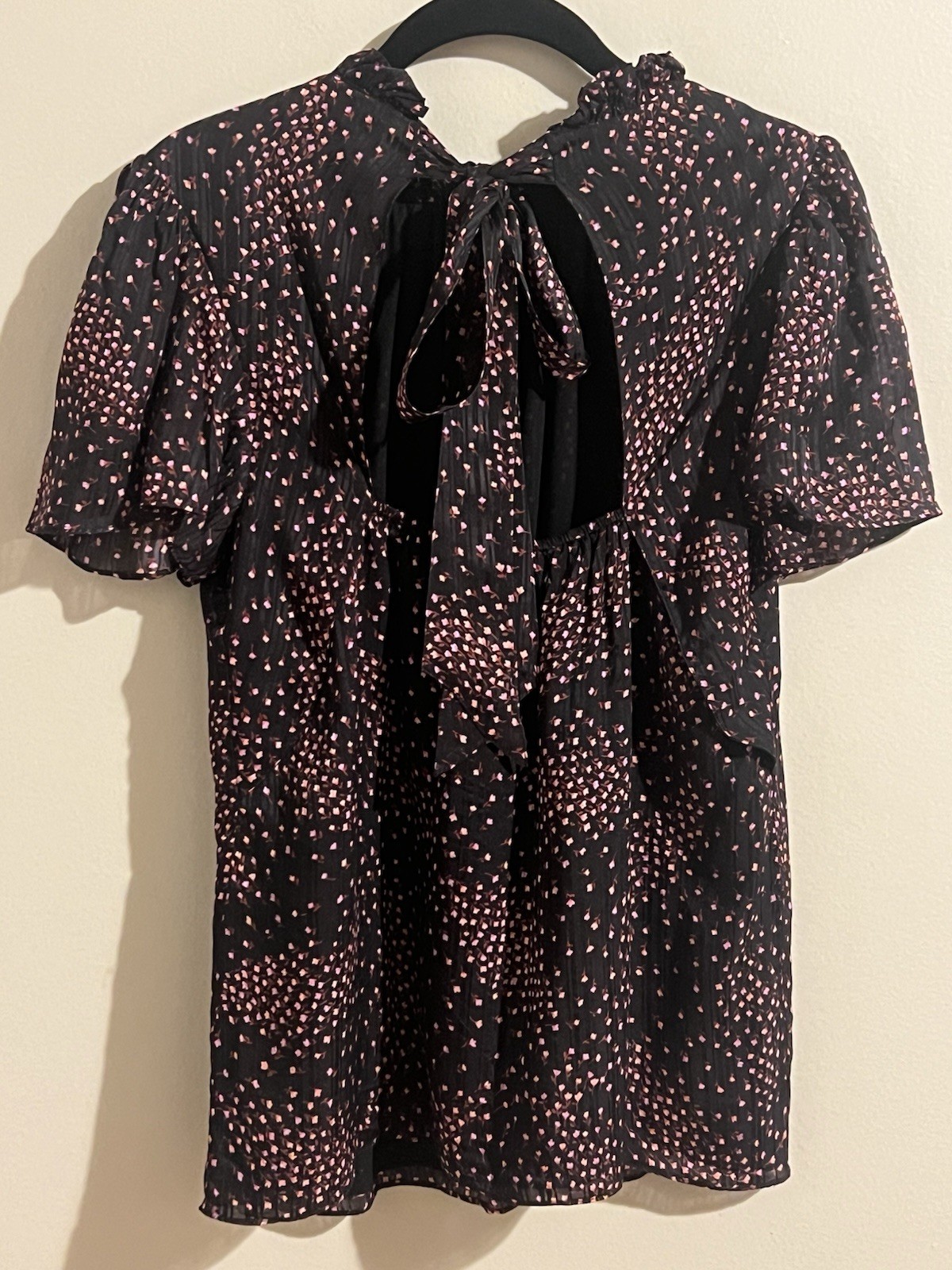 Kate Spade Meadow Open-Back Tie-Back Silk Blend Blouse Black Pink Size 4 thumbnail 2