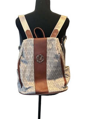 MARCO M BACKPACK LUXURY PURSE MULTIPLE POCKETS DUST COVER - MONOGRAM/CREME