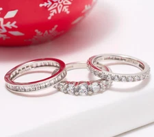 Diamonique 3 Ring Eternity Band Set Platinum-plated sterling silver Size 6