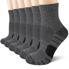 Men's Athletic Ankle Socks Cushioned Quarter Running Mini Crew 6 Pairs Grey
