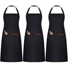3 Pack Black White Chef Apron, Adjustable Kitchen Apron with 3 Pocket for Men...
