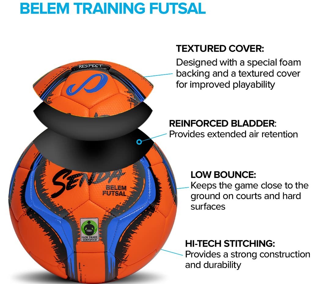 SENDA Futsal Training Ball Fair Trade Size 4 Orange/Blue/Grey/Black