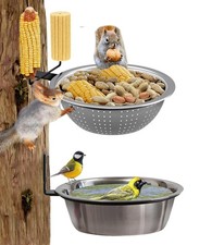 2 Pack 8.5" Outdoor Squirrel & Bird Feeders with Removable Metal Bowls, Drainage