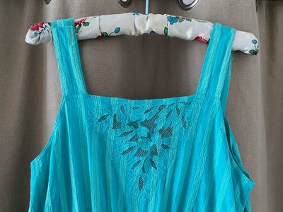 Vintage 70s 80s ADINI 100% cotton GREEN DRESS stripe lace phool anokhi S/M India