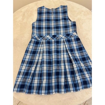 Lands' End Girls' Blue Plaid Jumper Dress Size 14 School Uniform