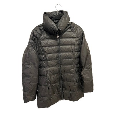 Guess Womens Black Down Puffer Jacket Pillow Collar Heart Zip Size Large RN54163