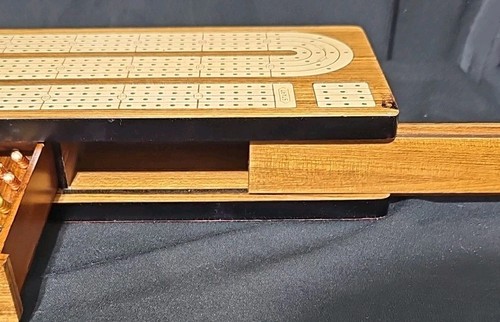 Continuous Cribbage Board Inlaid 4 Tracks Rosewood/Maple with Sliding Lids... LR - Picture 5 of 12
