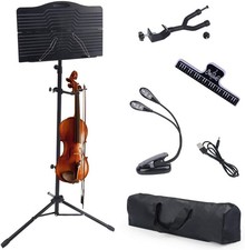 Klvied Portable Folding Sheet Music Stand with Violin Hanger, Black