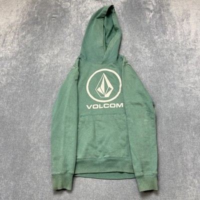 Volcom Hoodie Mens Small Green Logo Graphic Fleece Lined Long Sleeve Pullover