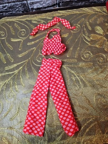 Vintage Barbie Best Buy #7813 Red White Polka Dot Halter Top & Pants 1974 Scarf
