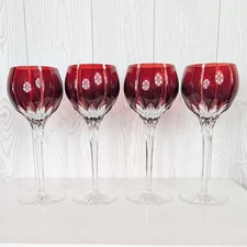 Ajka Castille Albinka Crystal Wine Glasses Ruby Red Cut To Clear Set 4 Goblets