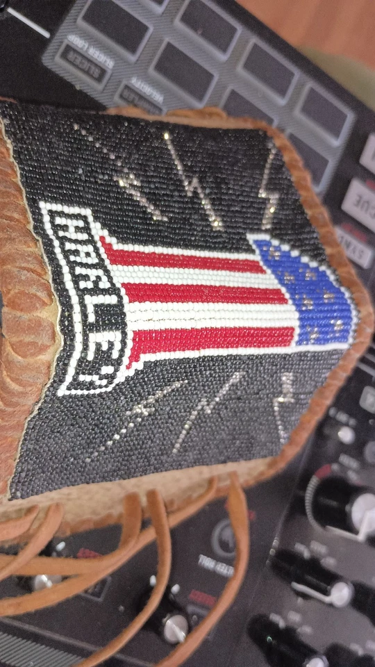 Handmade Beaded Leather Tie Cuff Bracelet "Harley" - Image 2 of 4