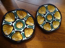 TWO PLATES OYSTER SHELLS MAJOLICA BRETON FRANCE SAINT JEAN DE BRETAGNE