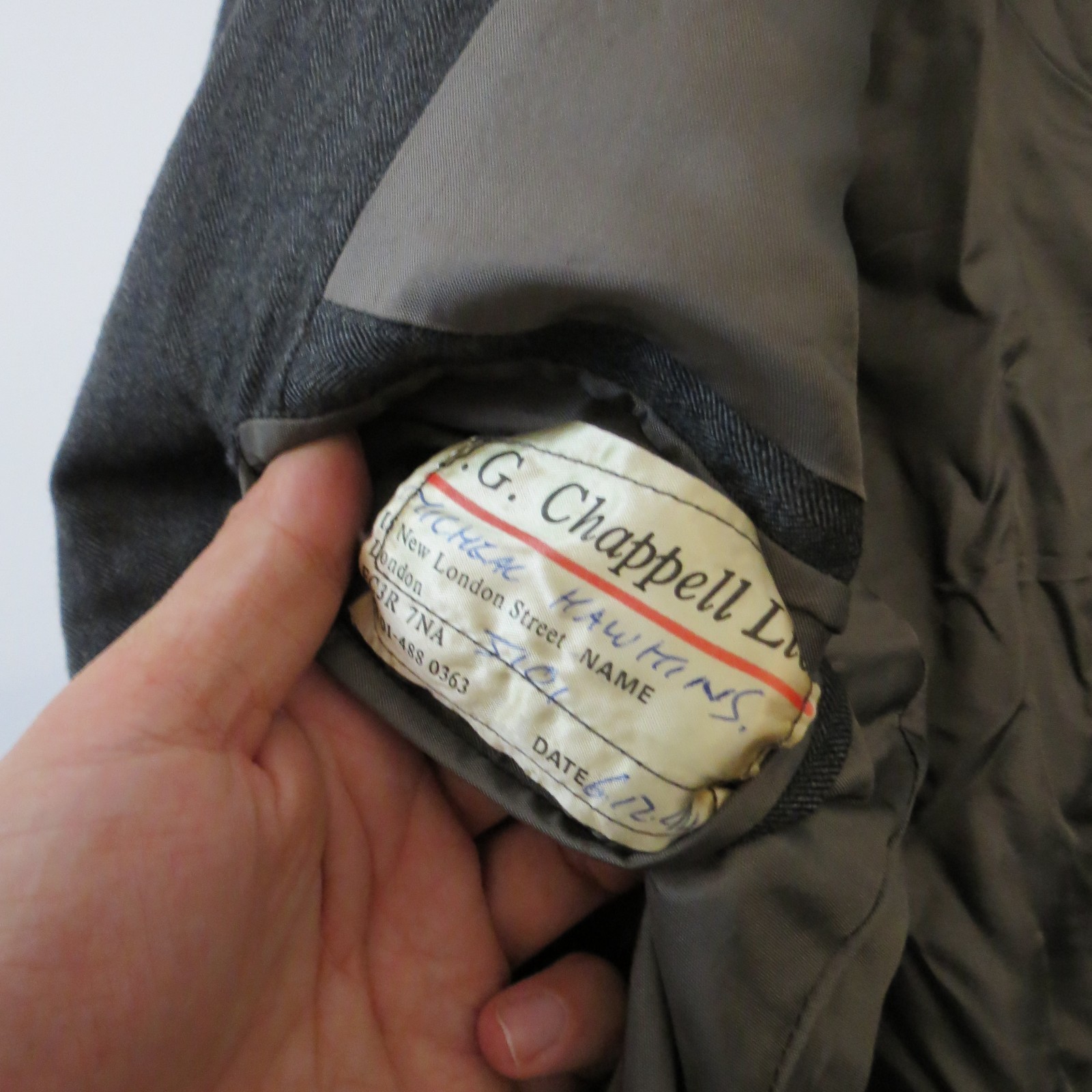 FILA J.G. su misura Giacca di lana Chappell Blazer 38 grigio spina di pesce Savile Row London