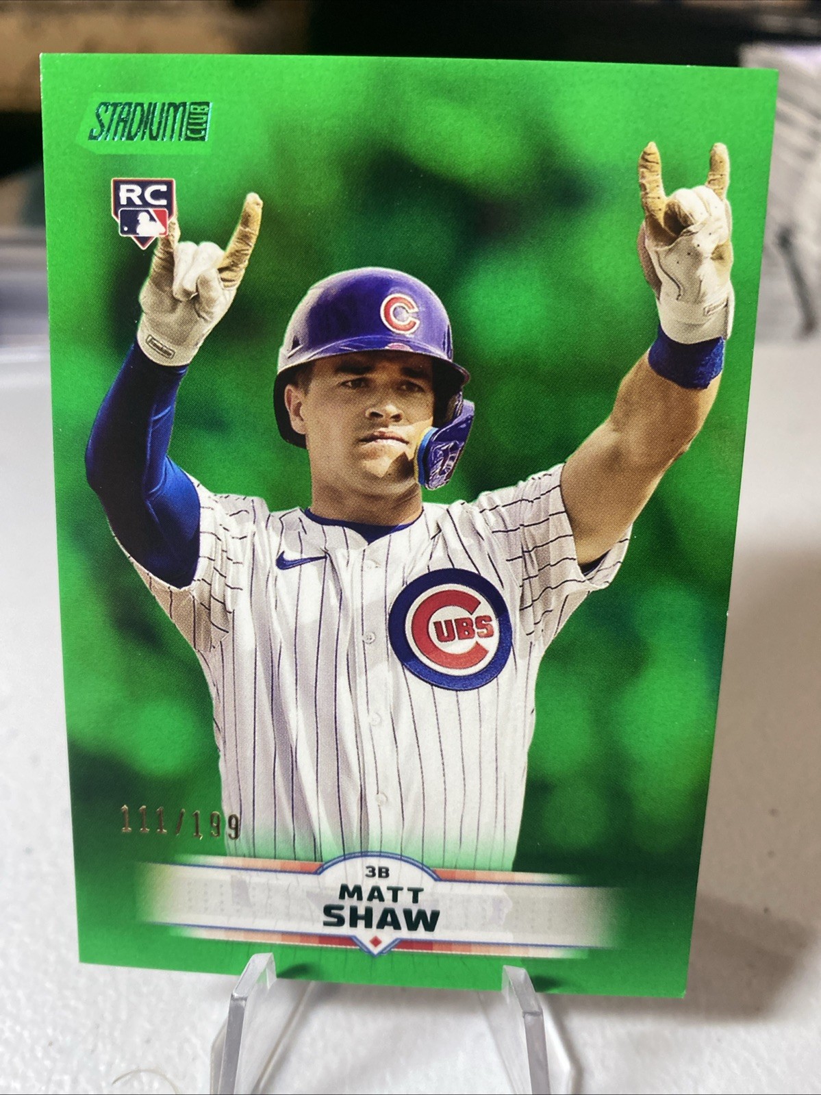 2025 Topps Stadium Club MATT SHAW Green Parallel RC /199 #65 Chicago Cubs