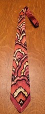 VINTAGE 1940s Hand Painted Necktie GREAT COLORS GRAFICS VGC