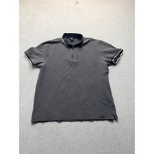 DKNY Men Polo Shirt XL Charcoal Gray Waffle Knit Quarter Zip Short Sleeve Tipped