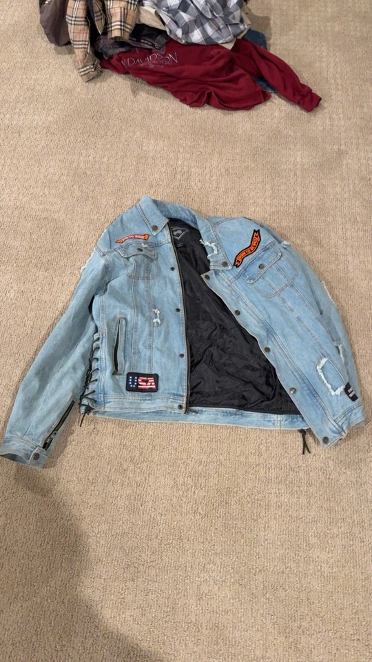 Diamond Plate Men's Denim Jean Motorcycle Jacket Large - Image 2 of 4