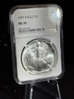1991 AMERICAN SILVER EAGLE NGC MS70 NONE FINER! LOW MINTAGE BEAUTIFUL COIN WOW!!