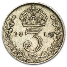 1911-1919 Great Britain Silver 3 Pence George V Avg Circ