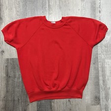 VTG Gearing Up Short Sleeve Sweatshirt Blank Red 80s Gym Athletic Work Out M/L