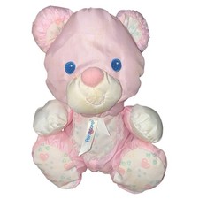 Fisher Price 1994 Pink 9" Teddy Bear Baby Rattle Lovey Puffalump Stuffed Toy VTG