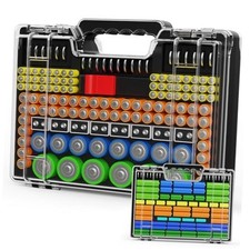 Battery Organizer Storage Holder Box Case with Tester, Stores Protects Black