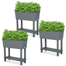 3Pcs Raised Garden Bed Elevated Standing Planter Box Self Watering with Bottom