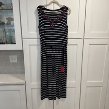Talbots Women's Striped Embroidered Maxi Dress Size 1X Petite Navy Pink Cute