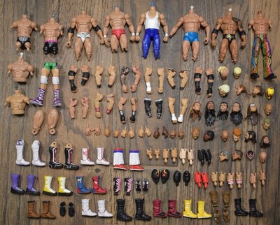 LOT OF 125 WWE ELITE & BASIC PARTS - CUSTOM FODDER - MATTEL - LOOSE