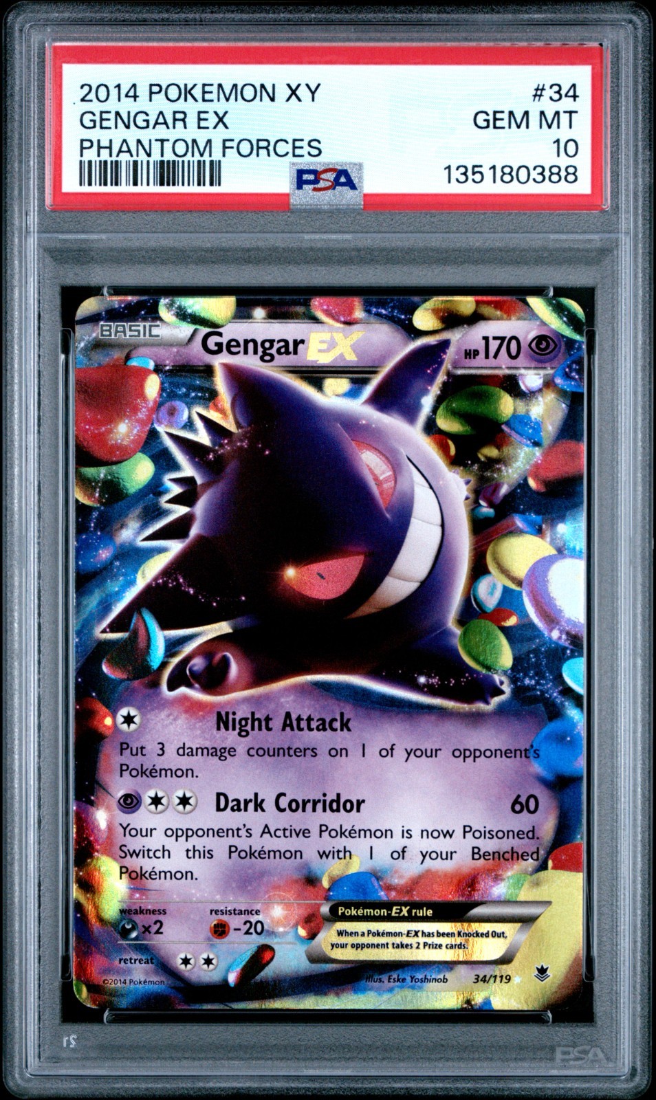 PSA 10 GEM MINT Gengar EX 34/119 XY Phantom Forces Holo 2014 Pokemon