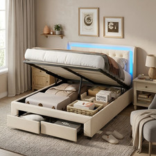 Polsterbett 180x200cm Doppelbett Stauraumbett Bettgestell mit LED Schubladen