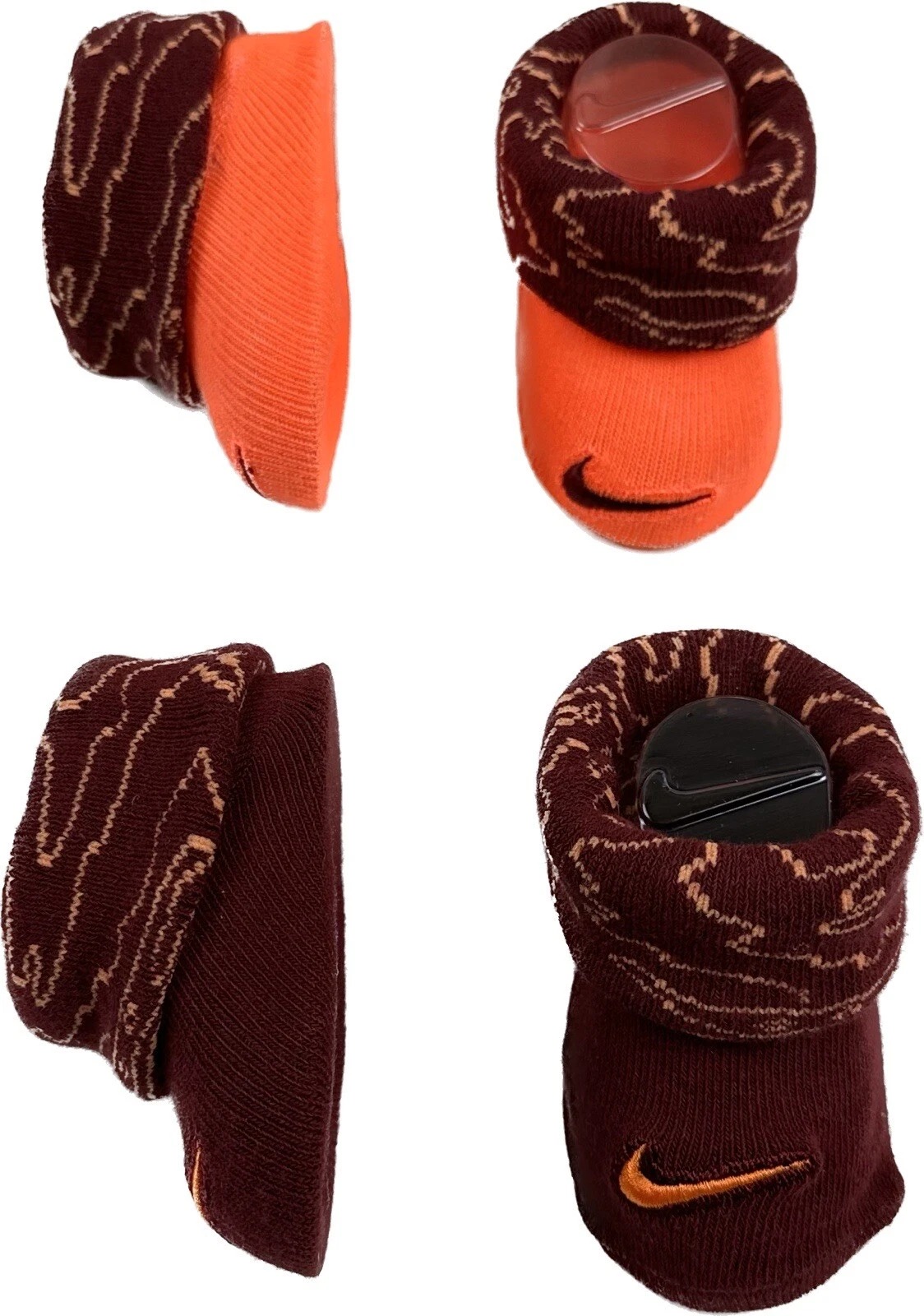 Nike Baby 2 Pk Red Orange Ankle Cotton Swoosh Logo Booties Sock Set Sz 0-6 MO