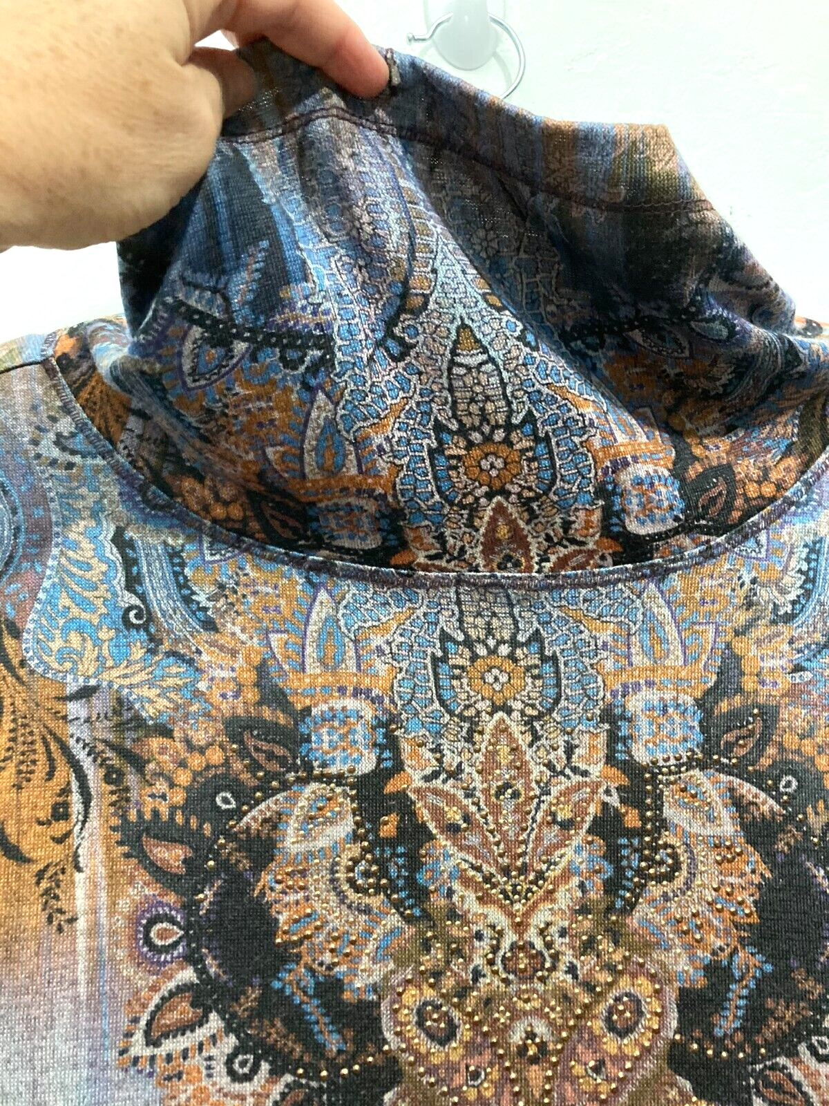 WORLD UNITY Pullover Top Abstract High Neck Embel… - image 3