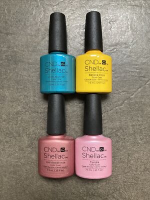 SALE Bundle 4 Genuine CND Shellac Gel UV LED Nail Polish Yellow Pink ...
