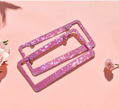 2 Hot Pink Fuchsia Diamond License Plate Frame Caps Made with Swarovski Crystal