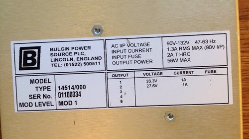 Bulgin Power Source 14514-000 Power Supply For Kidde Orion 297005 297016 Sensors - Picture 4 of 5