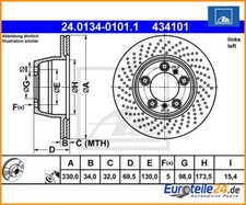 Bremsscheibe ATE 24.0134-0101.1 für Porsche 911 Cabriolet