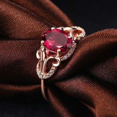 2.20Ct Oval  Ruby & Lab Created  Diamond Engagement Ring 14K Rose Gold Plated