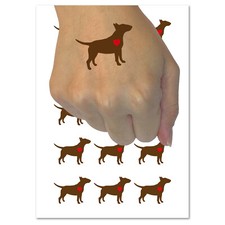 Bull Terrier Dog with Heart Temporary Tattoo Water Resistant Fake Body Art Set