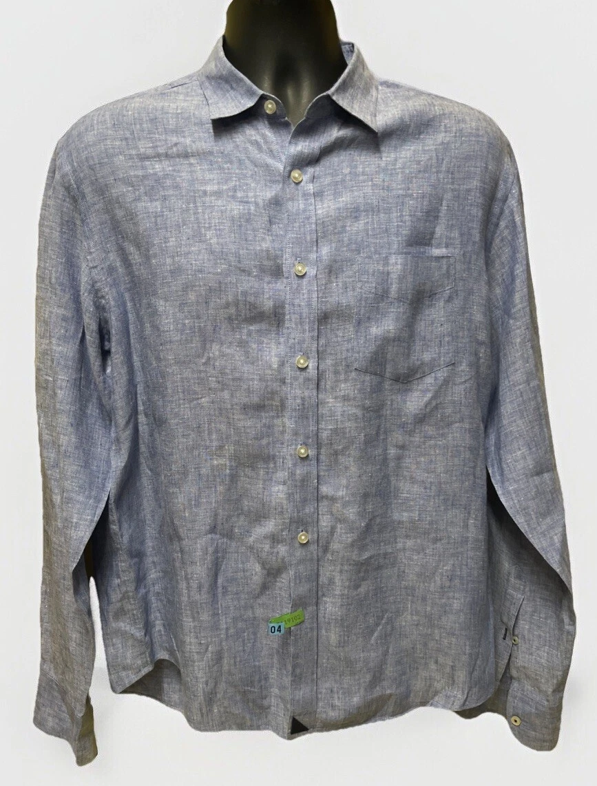 Untuckit Button Shirt Mens Medium Blue 100% Linen Long Sleeve Casual